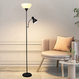 Minimalistische vloerlamp van ijzer met twee lichtbronnen in zwart of goud