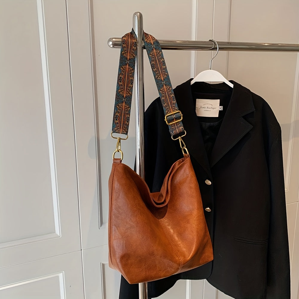 Brede Geometrische Tas – Grote Capaciteit Crossbody met Retro Vibe