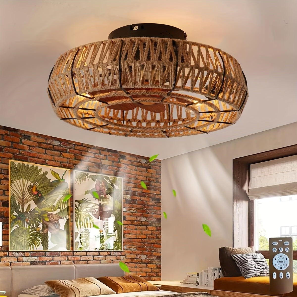 Amara luxe handgeweven plafondventilator van rotan – een stille blikvanger in zen-stijl