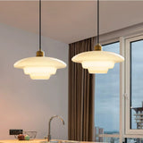 Mid-Century Witte Glazen Hanglamp – Verstelbare Messing Hanglamp