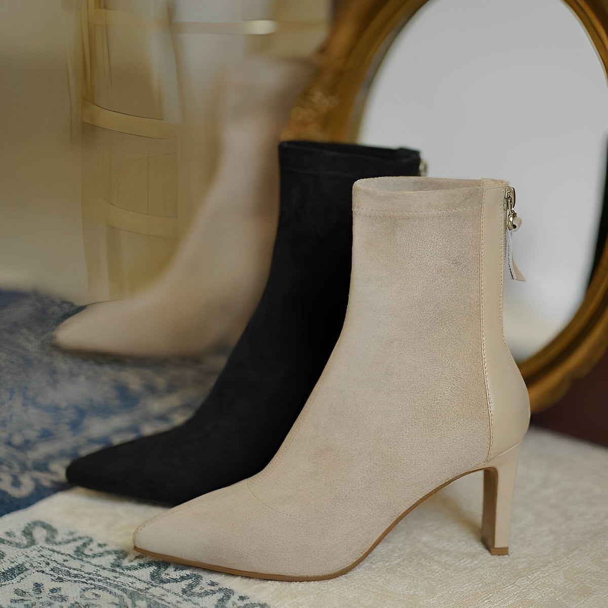 SEREEN | Dames Enkellaarsjes met Slanke Hak en Luxe Look