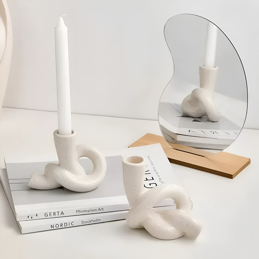 Minimalistische Keramische Knoop Kandelaar – Stijlvolle Woondecoratie