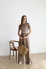 Nuvano | Wide Crop Pantalon Dames | Hoge Taille Broek met Wijde Pijpen en Elegant Design