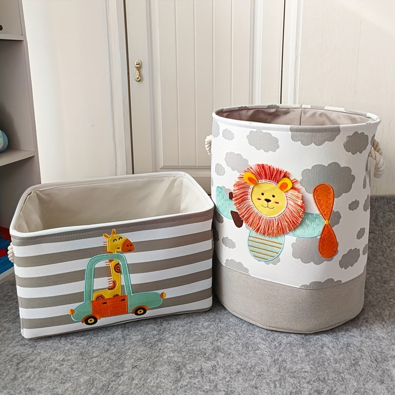 Opbergmand voor Speelgoed en Kleding – Cartoon Leeuw en Giraffe Design