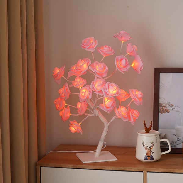 Lamp Rozenboom - Elegante LED Tafellamp | Tafellamp met Rozenbloesem | Verstelbare LED | Dimbare Sfeerverlichting | Kunststof | IP66 | Uniek Design | Romantische Tafellamp | Decoratieve Verlichting | Moderne Elegantie