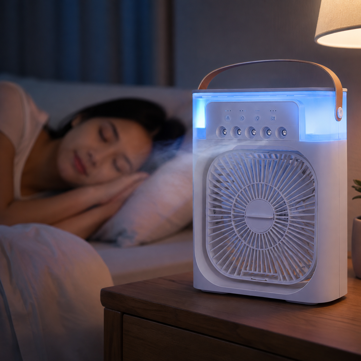 Draagbare verdampingsluchtkoeler – Compacte vernevelingsventilator met LED-verlichting