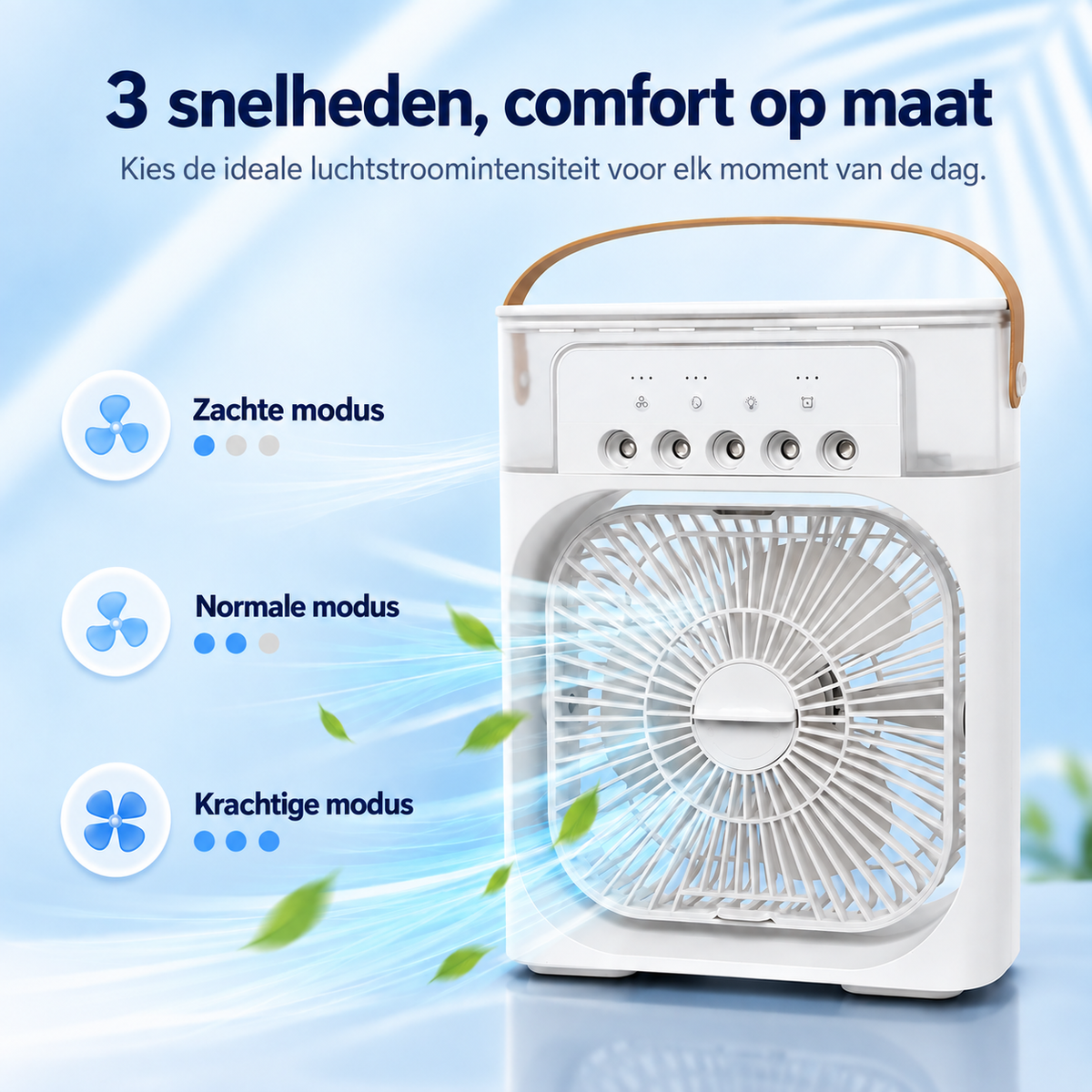 Draagbare verdampingsluchtkoeler – Compacte vernevelingsventilator met LED-verlichting