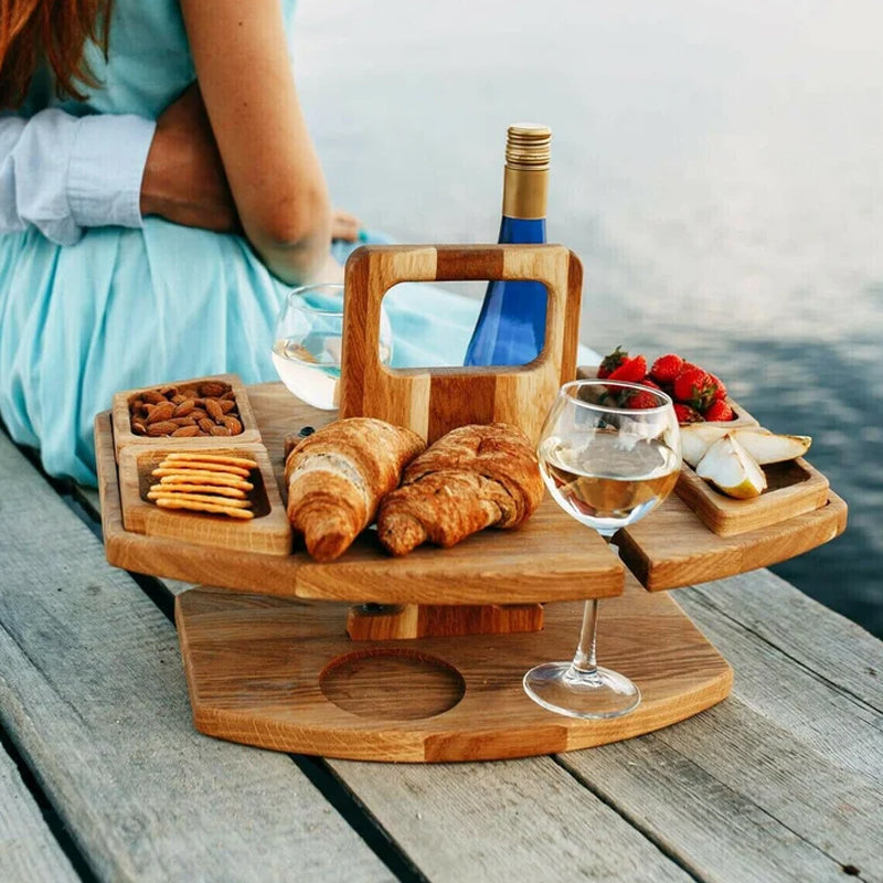 Elegante Houten Picknick Wijntafel – Praktisch en Luxueus
