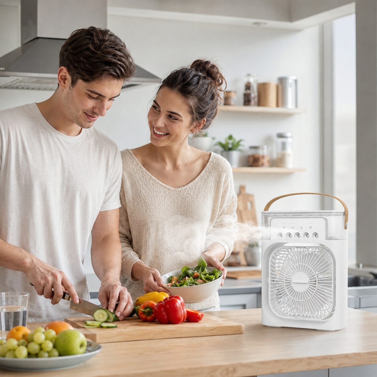 Draagbare verdampingsluchtkoeler – Compacte vernevelingsventilator met LED-verlichting
