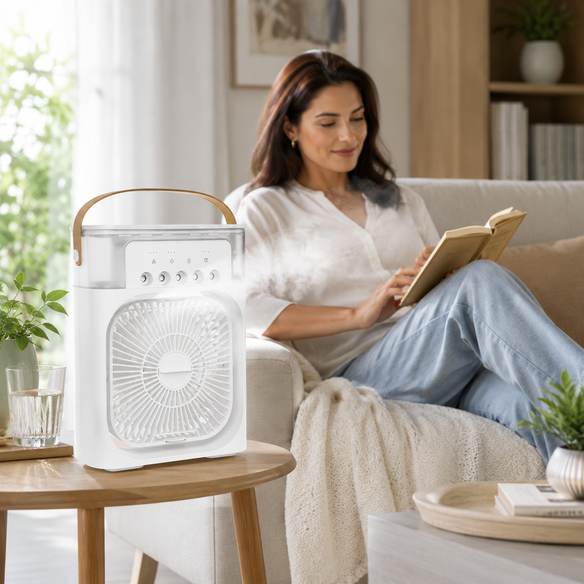 Draagbare verdampingsluchtkoeler – Compacte vernevelingsventilator met LED-verlichting