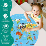 70-delige Dierenvloerpuzzel – Rond Wereldkaartontwerp voor Kinderen