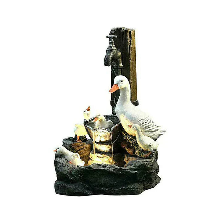 QuackHaven Eendenfamilie Fontein - Decoratieve en Rustgevende Tuinversiering - Lichtgewicht en Ideaal voor Buiten