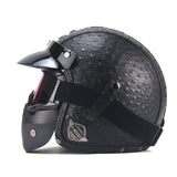 Vintage PU Leren Motorfiets Crash Helm Biker met Visier Masker Goggles