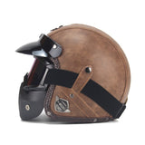 Vintage PU Leren Motorfiets Crash Helm Biker met Visier Masker Goggles