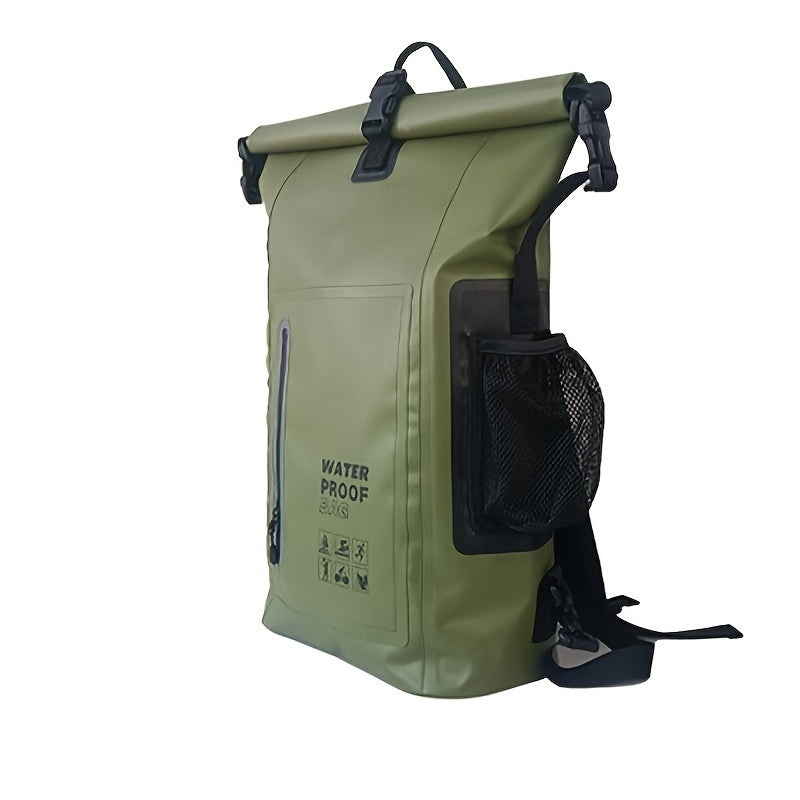 Waterdichte 25L roll-top rugzak met meerdere vakken, stevige gespafdichting en mesh zijvak