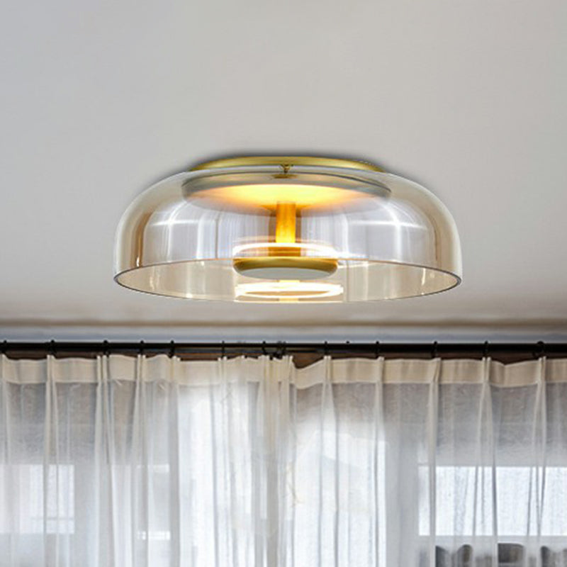 CrystalShine | Glas LED Plafonnière | Modern & Elegant Design | Warm Wit Licht | Energiezuinig | Rookgrijs Amber | Inclusief Lamp | Voorhal & Entree | 23 cm Breed | Hoogte 9,5 cm | SMD Lampvoet