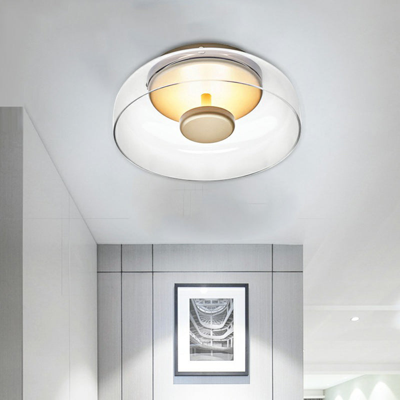 CrystalShine | Glas LED Plafonnière | Modern & Elegant Design | Warm Wit Licht | Energiezuinig | Rookgrijs Amber | Inclusief Lamp | Voorhal & Entree | 23 cm Breed | Hoogte 9,5 cm | SMD Lampvoet