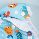 Verstelbare Wasbare Zwemluier voor Baby's – Lekvrij met Visprint