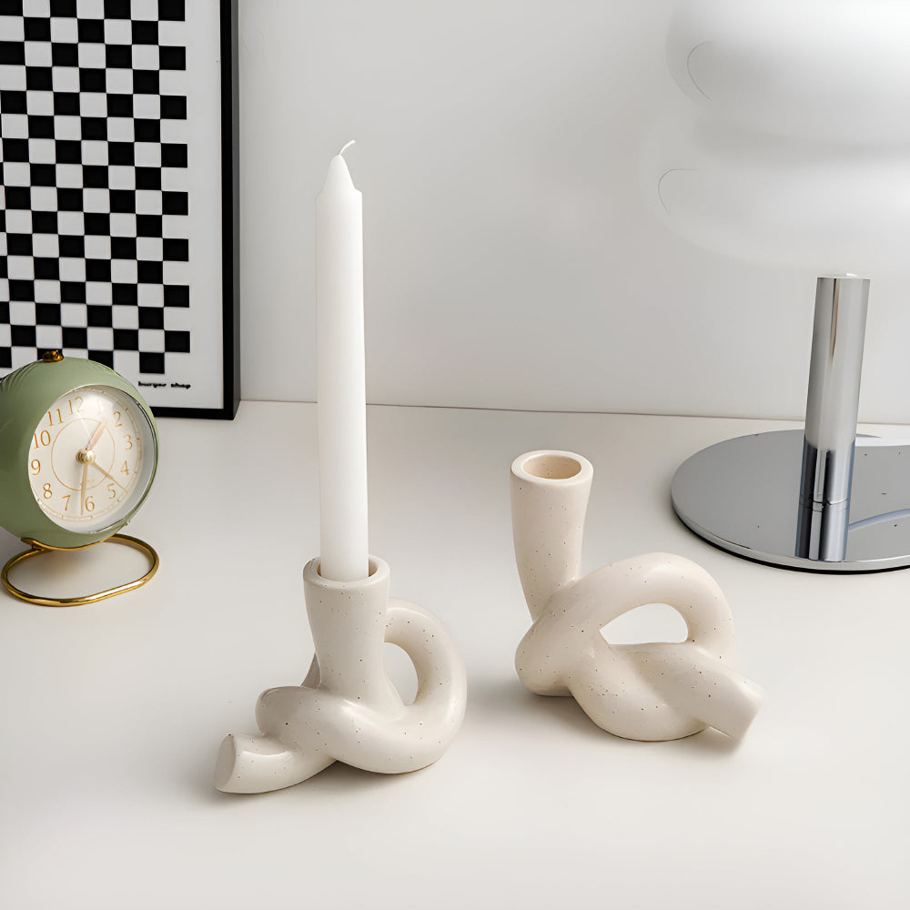 Minimalistische Keramische Knoop Kandelaar – Stijlvolle Woondecoratie