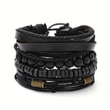 Stijlvolle Leren en Houten Armbanden Set - Voor de Moderne Man