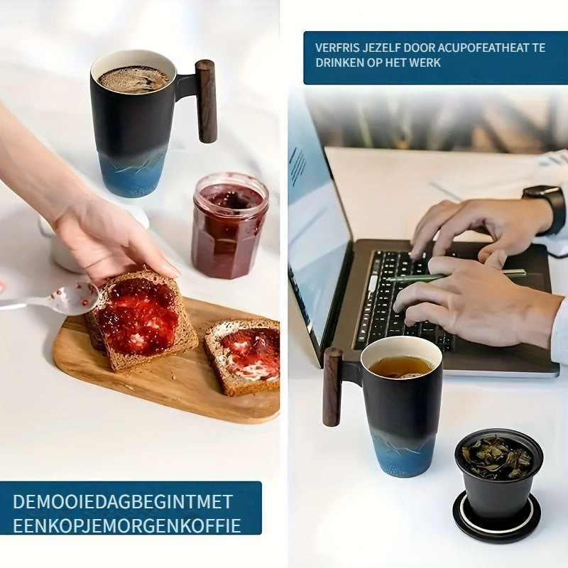 Handgemaakte Keramische Theemok met Zeef – Authentiek Design en Praktisch Gebruik