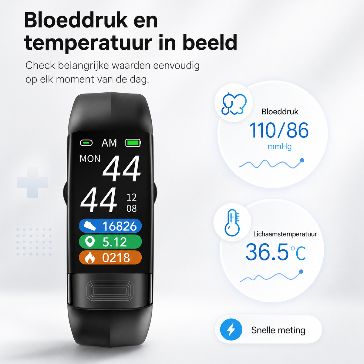 Slimme armband met bloeddrukmeter, ECG, hartslag, zuurstofverzadiging en slaaptracker - goedgekeurd door FDA