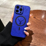 Luxueuze Hertenleer Apple iPhone Hoes | Magnetische Telefoonhoes, Draadloze Case, MagSafe, Draadloos Laden, Beschermhoes, Cover iPhone 15, 14, 13 Pro Max Plus