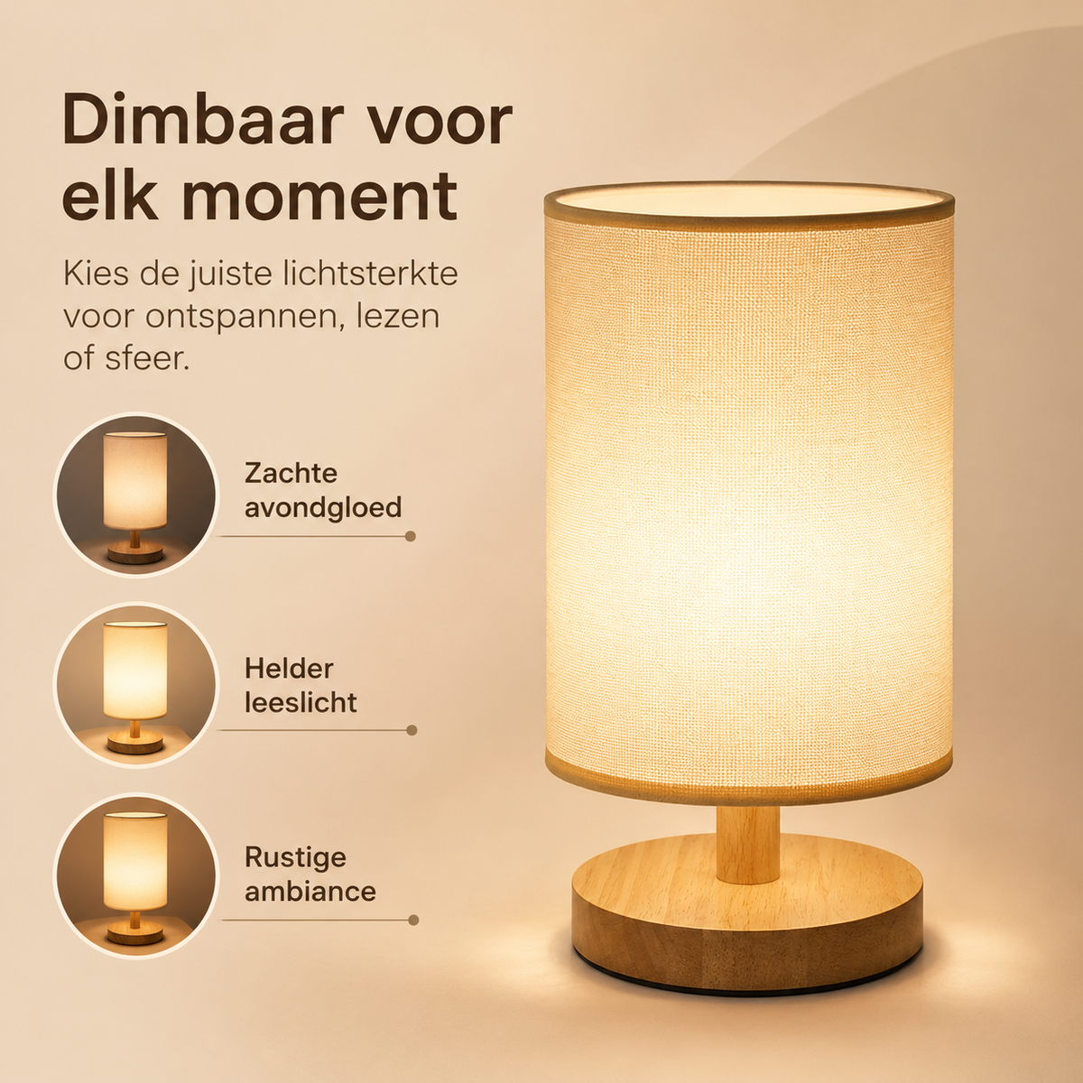 Moderne Houten Nachtkastje Lamp | Dimbaar & Afstandsbediening
