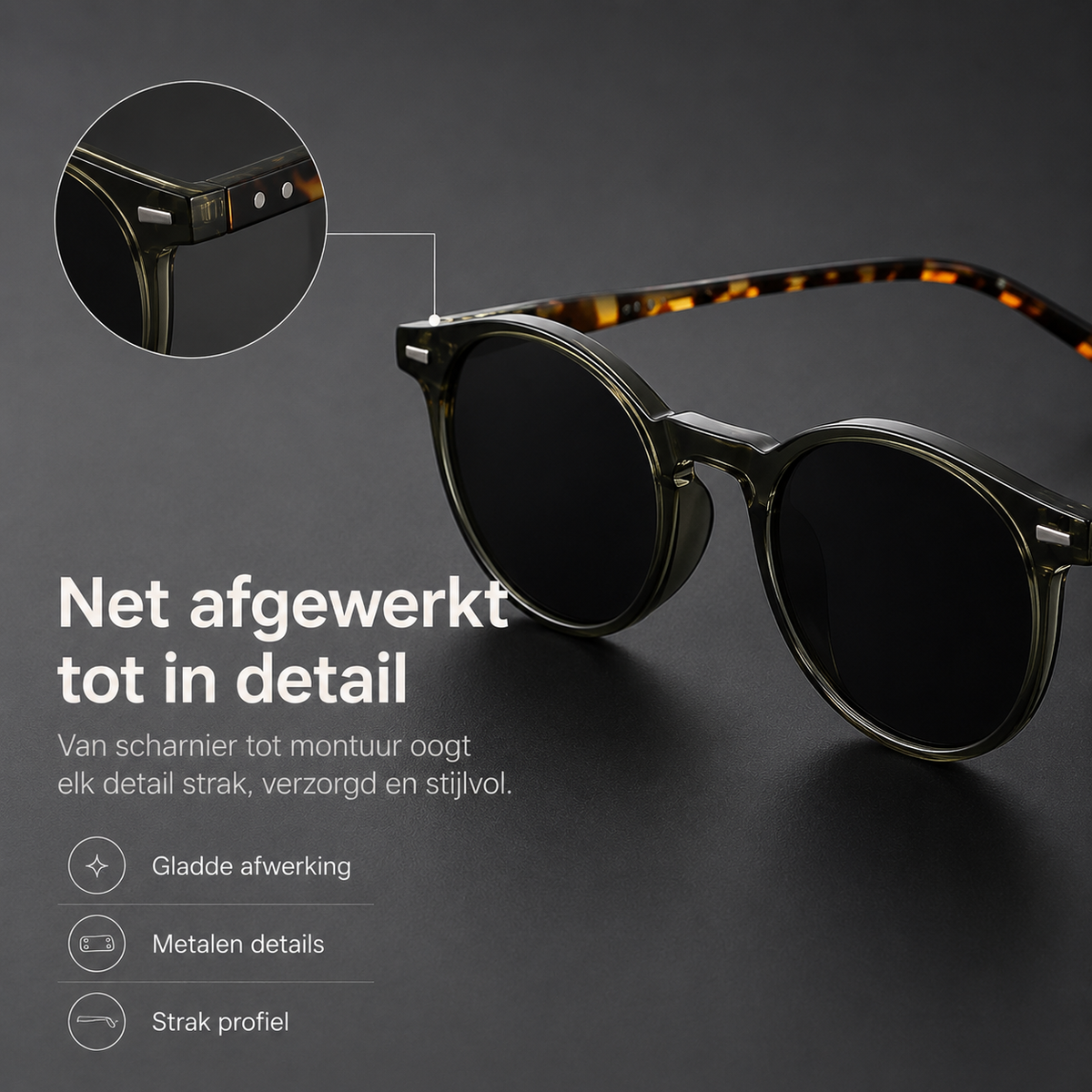 Heren Zonnebril | Lichtgewicht Retro Ronde Frame | Tortoiseshell