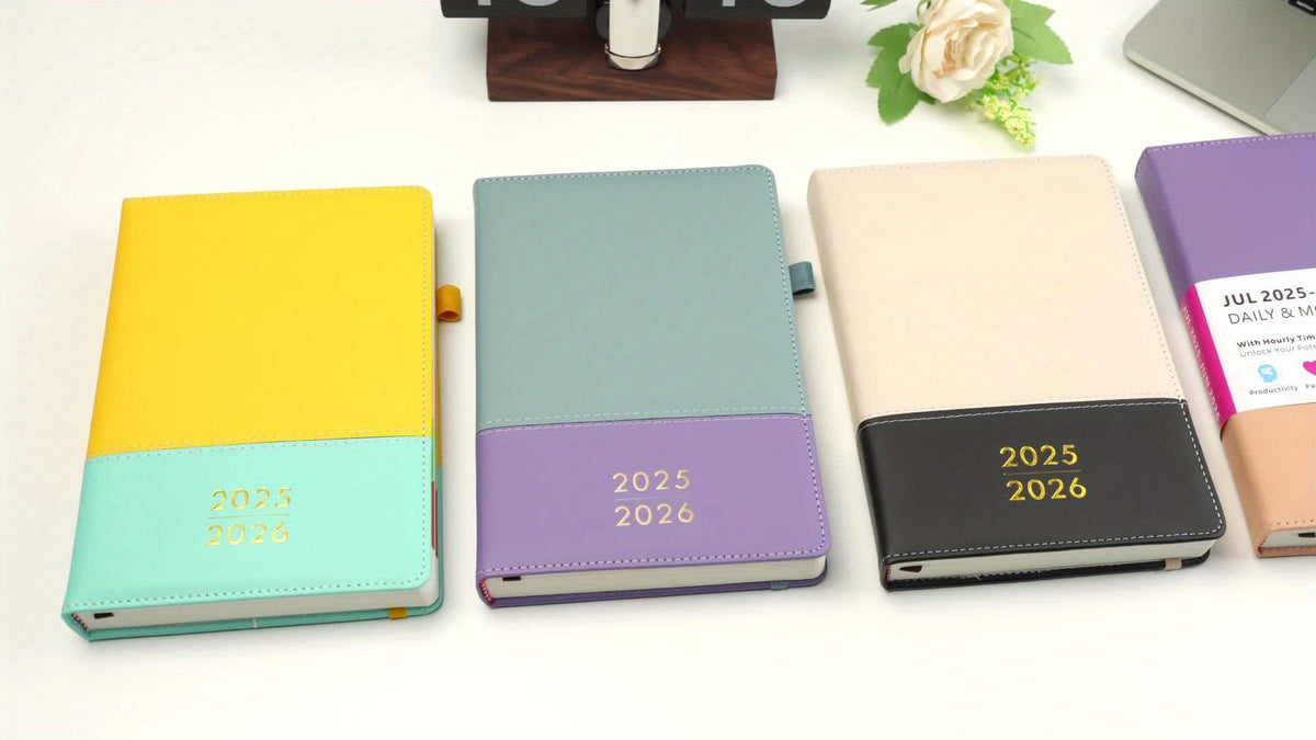 2025-2026 planner met maand- en dagschema | Agenda | Luxe lederen planner met tabs en opbergvak