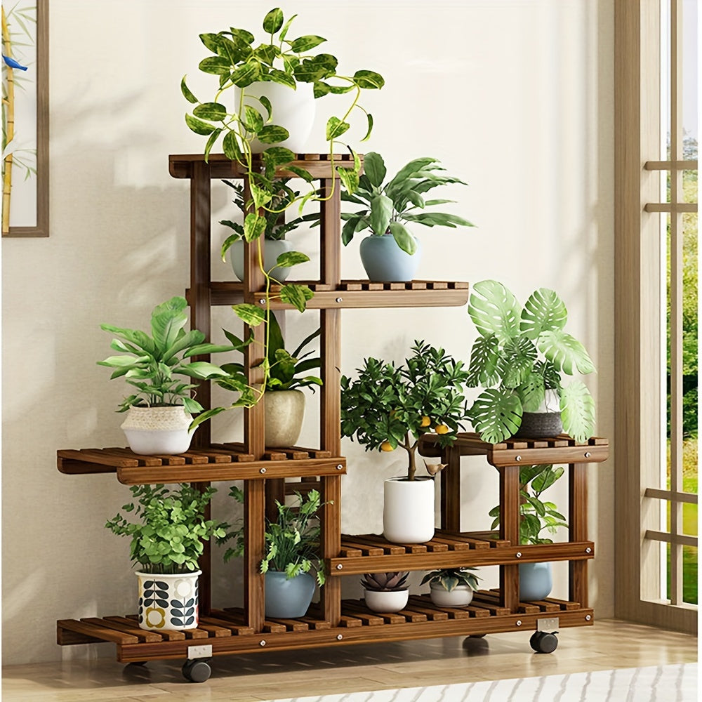 Robuuste 6-laags Houten Plantenstandaard – Gecarboniseerde Behandeling