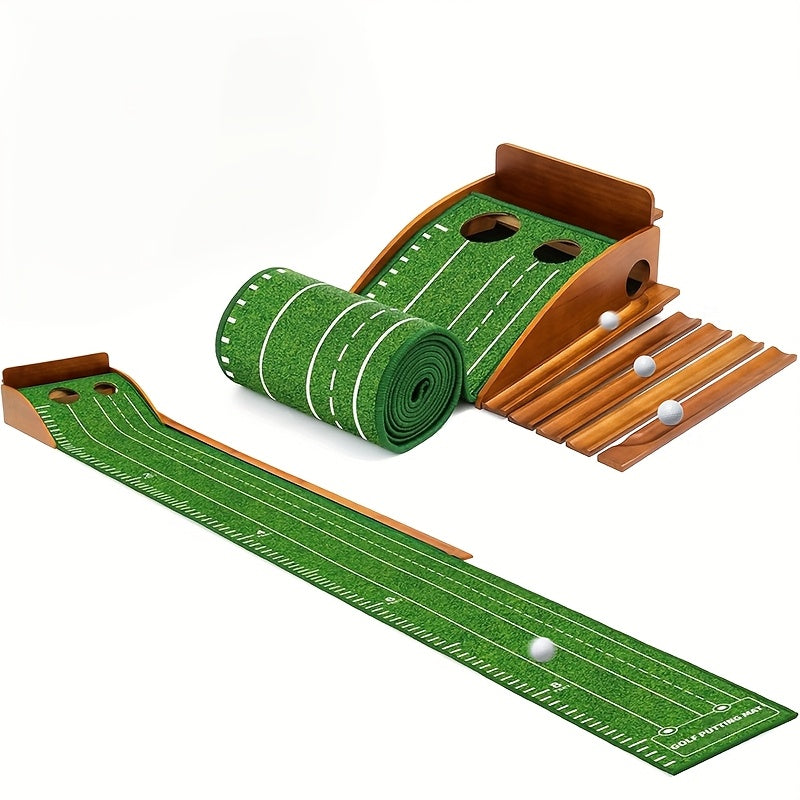SIYA – Golf Putting Mat met Auto Ball Return | Puttingmat met Houten Basis | Luxe Oefenmat voor Binnen en Buiten
