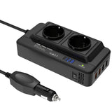 Compacte 200W Auto Omvormer – Dubbele Stopcontacten & Quad USB