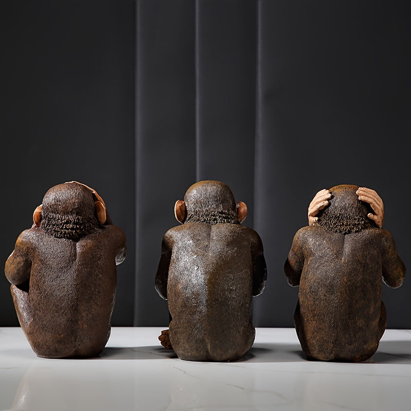 Chimpanseebeeldjes Set van 3 beeldjes - Speels en Realistisch voor Je Interieur