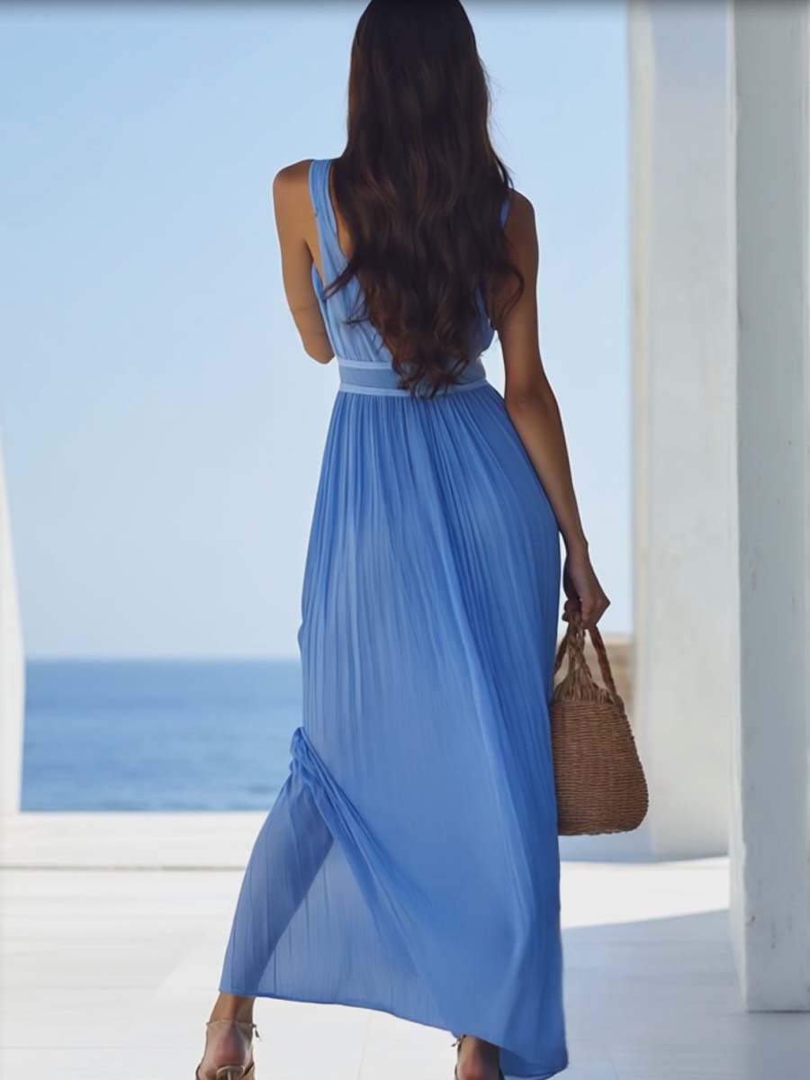 Heldere en mooie hoogwaardige chiffon lichtblauwe maxi jurk voor dames
