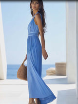 Heldere en mooie hoogwaardige chiffon lichtblauwe maxi jurk voor dames