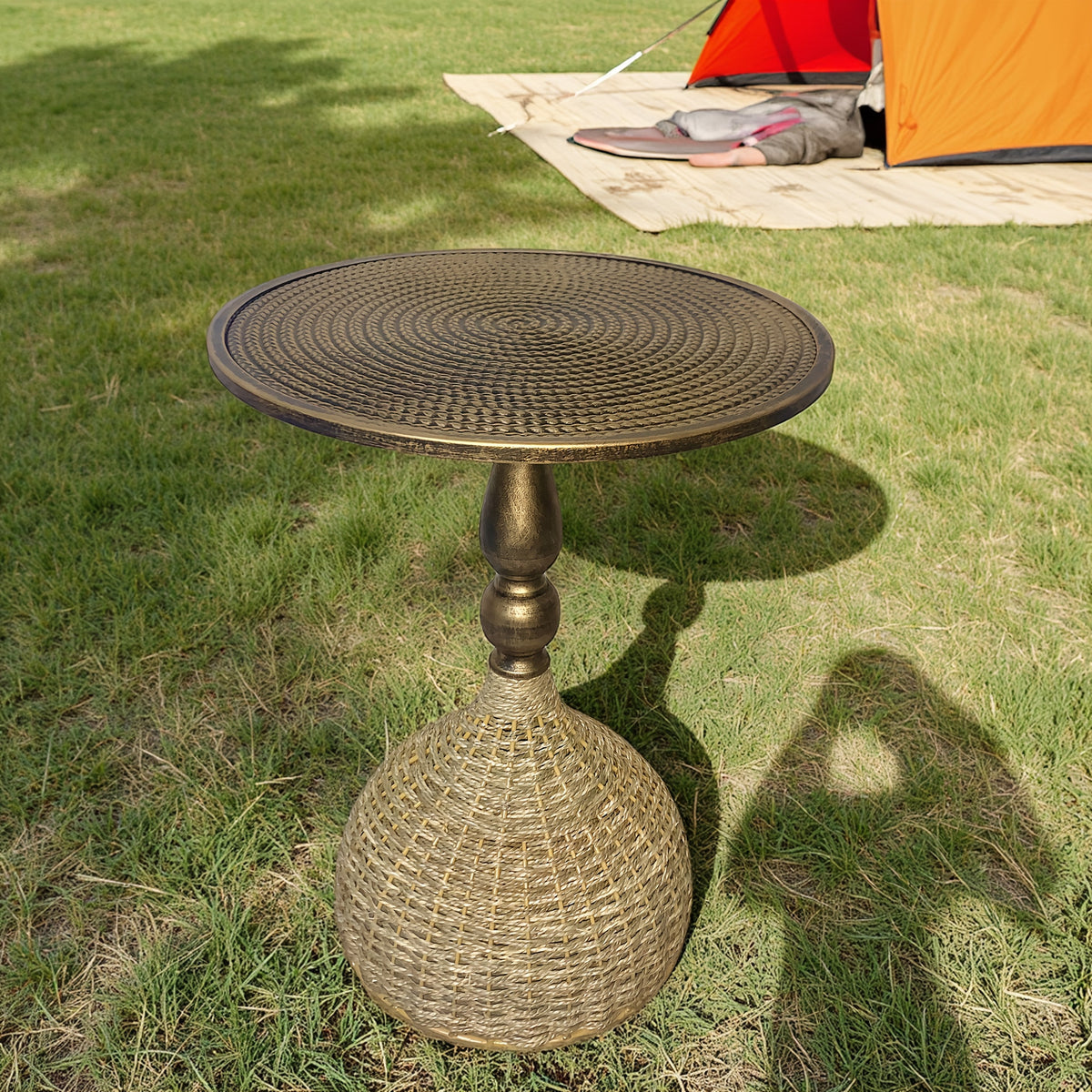 Handgemaakte Watergras Koffietafel – Antiek Bronzen Look