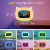 Schattige Kat-oortjes Wekker – RGB Nachtlampje met 18 Melodieën en USB Oplaadbaar