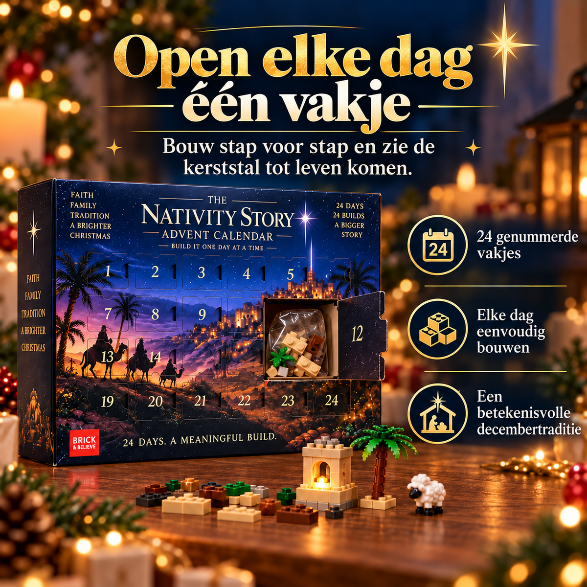 Adventkalender van de Geboorte – Bouwbare Kerststal Set voor 24 Dagen