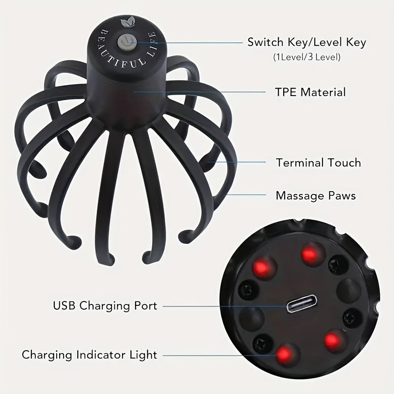Elektrische Octopus Hoofdhuidmassager – USB Oplaadbaar en Compact