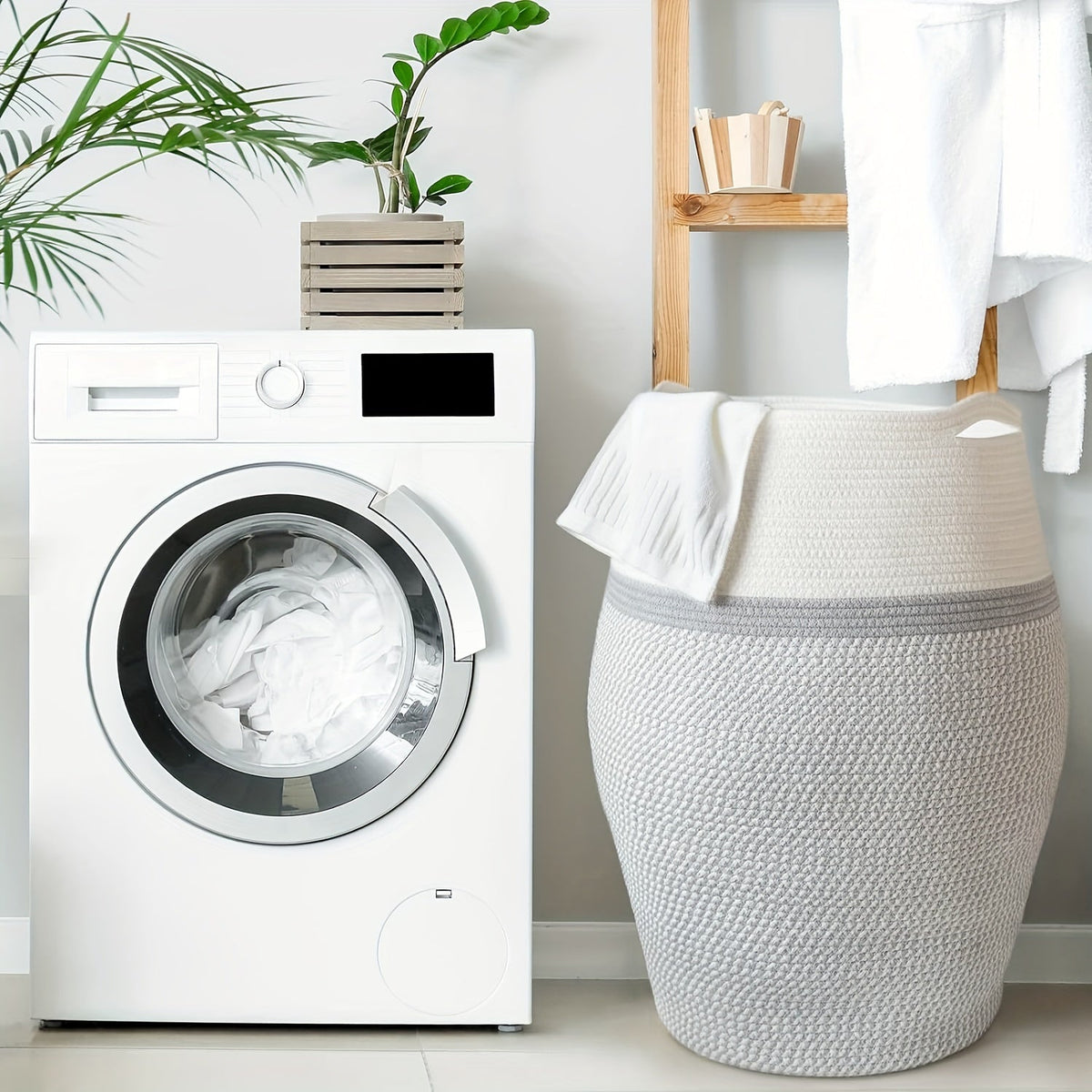 Grote Geweven Wicker Wasmand – Praktisch en Elegant voor Elke Wasruimte