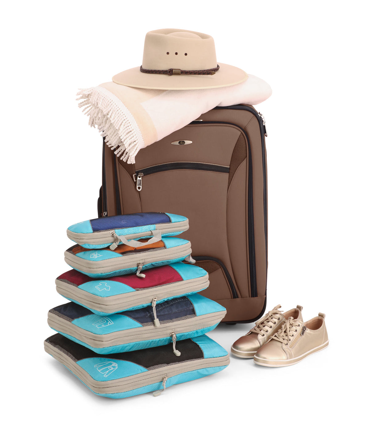 Compressie Reisorganisers | Slimme Inpakoplossing | Ruimtebesparende Bagage Cubes | Perfect Voor Vakanties & Zakenreizen | 5-delige Set | Lichtgewicht & Duurzaam | Maximale Ruimtebesparing | Avontuurlijke Reiskompanen