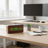 TimeWood | Digitale Houten Klok met LED-display, Stille-functie & Modern Design