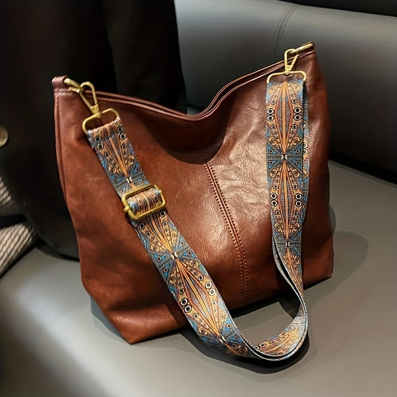 Brede Geometrische Tas – Grote Capaciteit Crossbody met Retro Vibe
