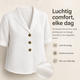 Celyra | Trendy Katoen en Linnen T-shirt voor Vrouwen | Comfortabel Vrouwen T-shirt Korte Lange Mouw | Envelophals Knoopdetails | Ademend en Stijlvol Katoen-Linnen Mix T-shirt voor Elke Dag