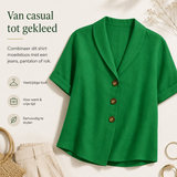 Celyra | Trendy Katoen en Linnen T-shirt voor Vrouwen | Comfortabel Vrouwen T-shirt Korte Lange Mouw | Envelophals Knoopdetails | Ademend en Stijlvol Katoen-Linnen Mix T-shirt voor Elke Dag