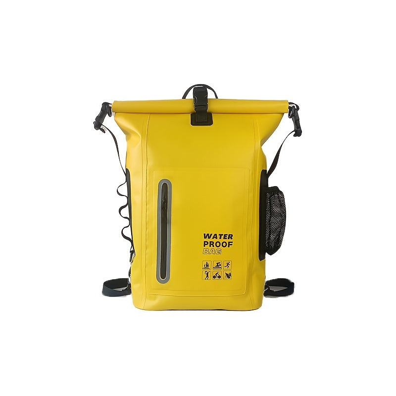 Waterdichte 25L roll-top rugzak met meerdere vakken, stevige gespafdichting en mesh zijvak