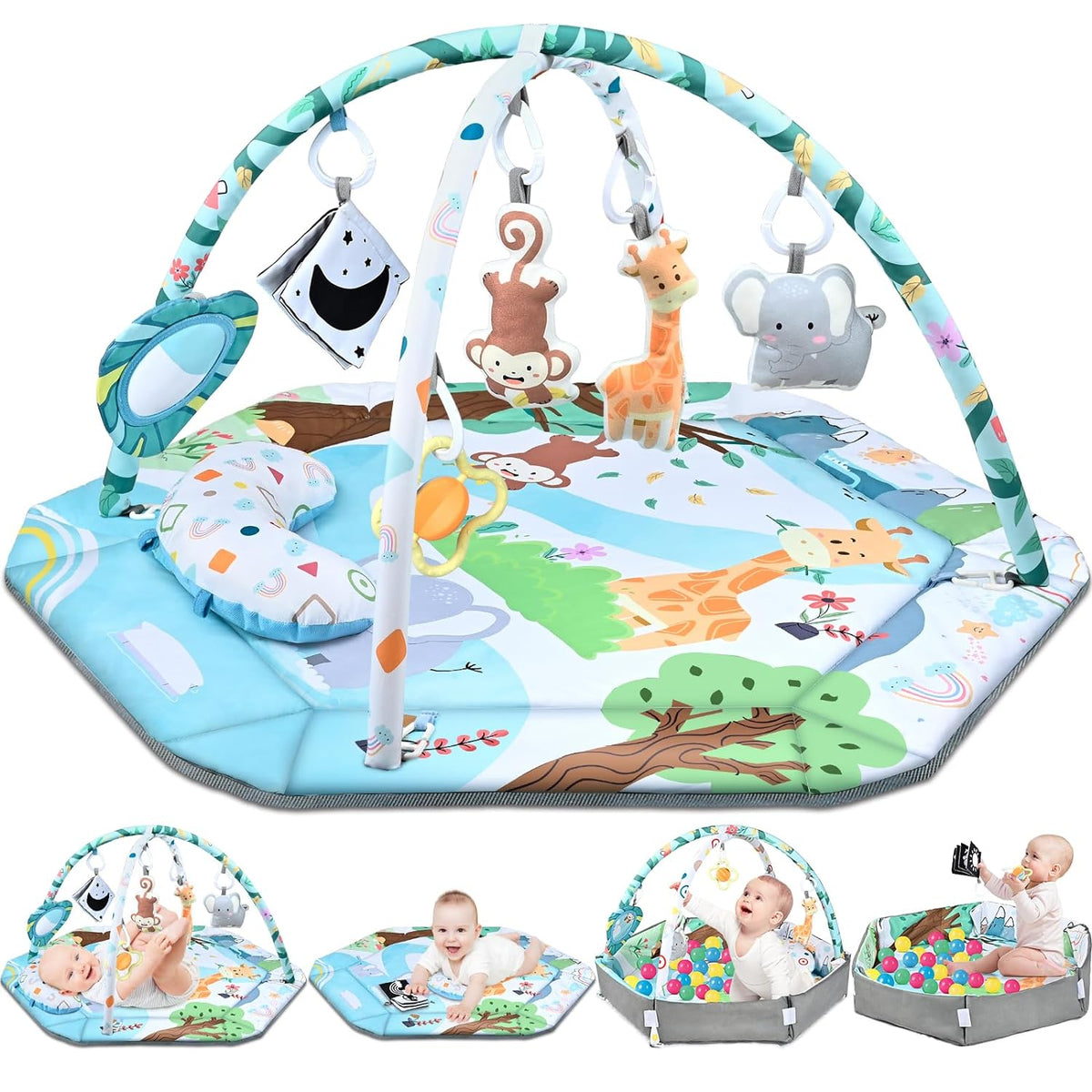 8-in-1 Baby Gym & Ballenbak - Wasbaar Speelkleed met Speeltjes