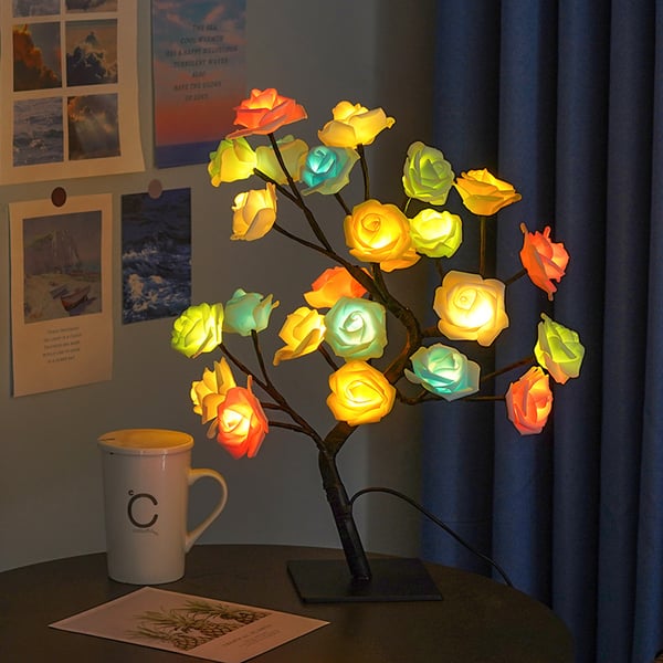 Lamp Rozenboom - Elegante LED Tafellamp | Tafellamp met Rozenbloesem | Verstelbare LED | Dimbare Sfeerverlichting | Kunststof | IP66 | Uniek Design | Romantische Tafellamp | Decoratieve Verlichting | Moderne Elegantie