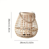 Handgevlochten Rotan Lantaarn met Kaarsenhouder – Los Decoratiestuk voor Woonkamer, Balkon of Horeca